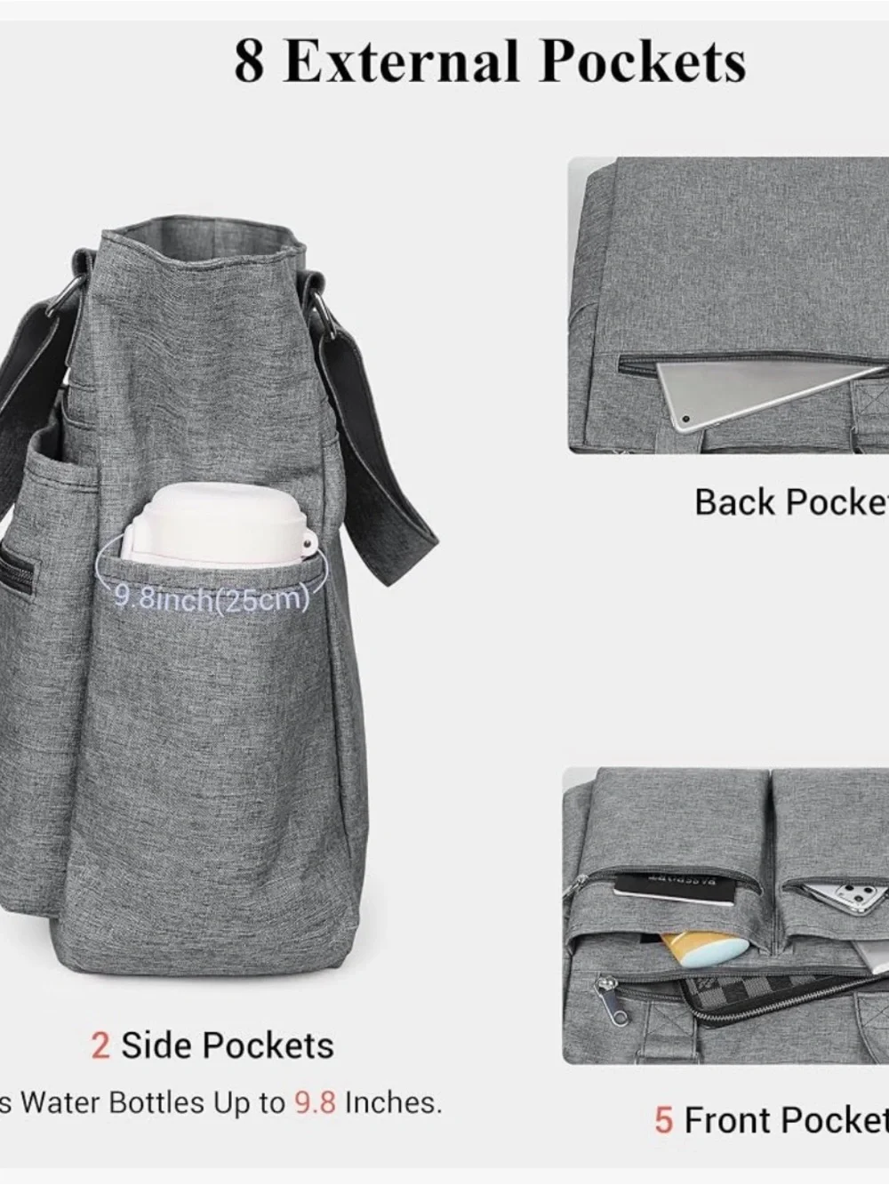 Gray nylon/canvas Tote Multi-Pocket Travel & Work Tote